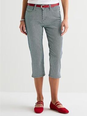 Women's White Pinstripe Denim Capris